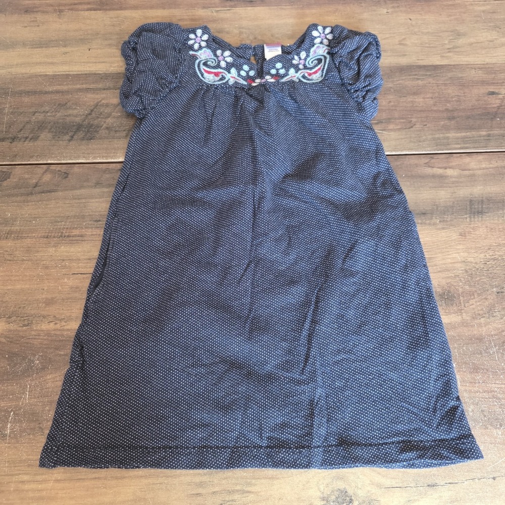Tea‎ Collection Dress Girls 5T Kerala Navy Blue Polka Dot Embroidered Pockets